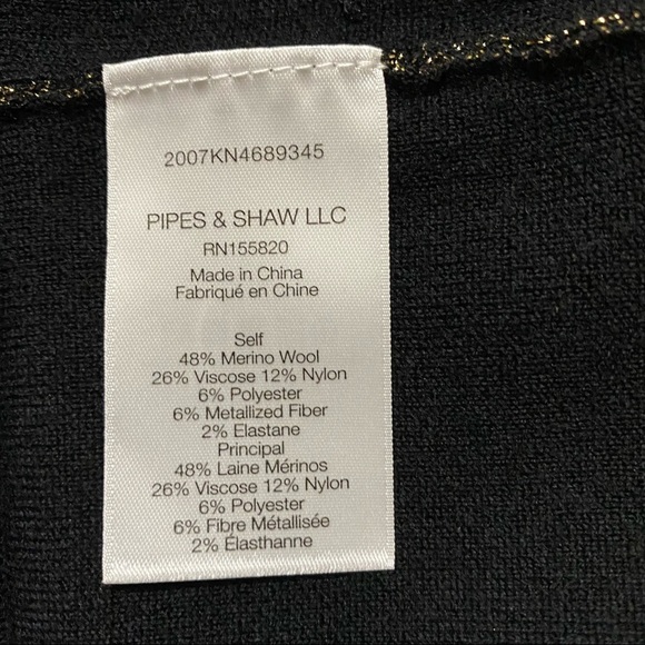 NEW Veronica Beard Sharon Black And Gold Metallic BodyCon Crewneck Sweater Dress - Picture 13 of 15